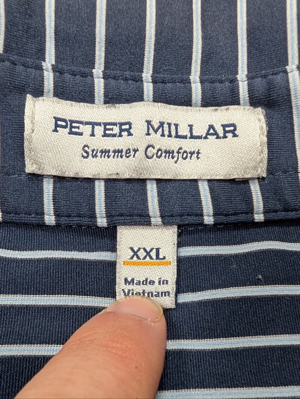 Peter Millar Shirt Mens XXL Blue Navy Stripe Sport Performance Jersey Polo Logo - Picture 6 of 8